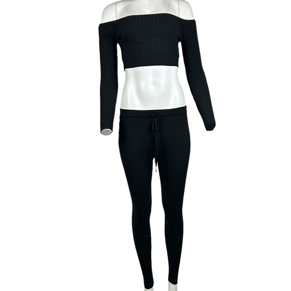 Two Piece Ribbed Leggings Set Black